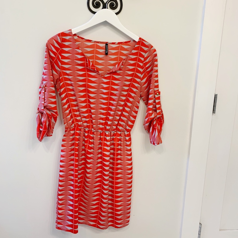 Red & Gray Geometric Dress